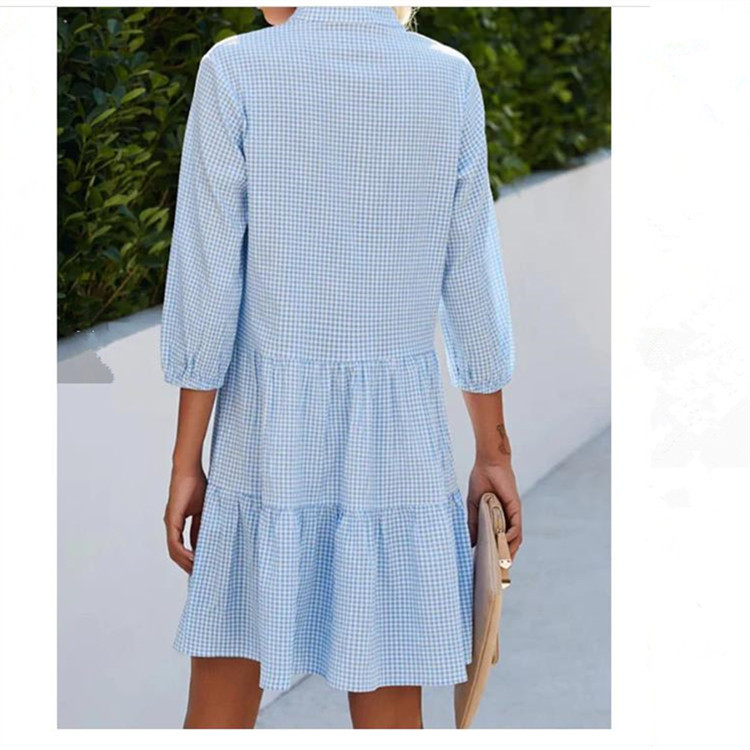 2023 Independent Station Cross-Border European And American Fashion Spring Three-Quarter Sleeve Women's Plaid_ecoleips.com