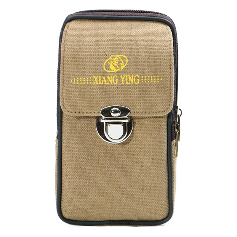 2020 Men's 6inch Casual Vertical Mobile Phone Waist Bag Washed Canvas Stripe Buckle Mobile Phone Bag Direct Sale Lock Buckle