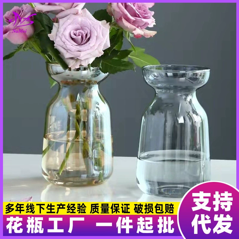 Северная маленькая стеклянная ваза с круглым ртом прозрачный обеденный стол украшения ins свежий корейский ветер гидропонный цветочный компон оптом