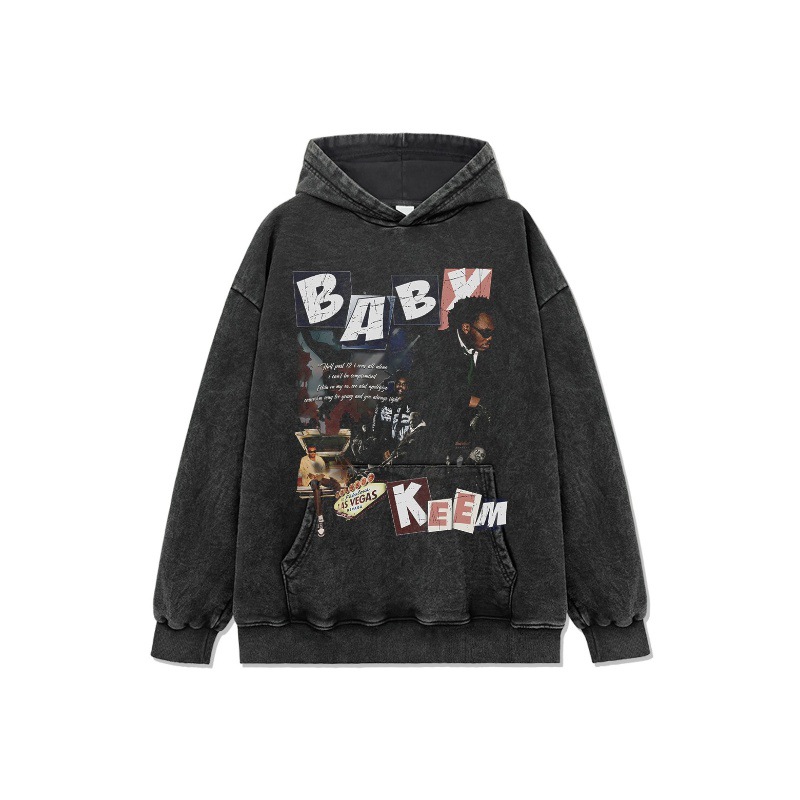 Baby Kim Hip Hop Rap Marca de moda callejera americana Impresión retro Lavado holgado Manga larga