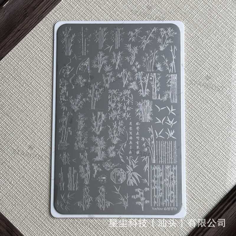 星尘跨境小红书直播美甲磨砂转印钢板格纹法式百搭蕾丝彩绘印图板|undefined
