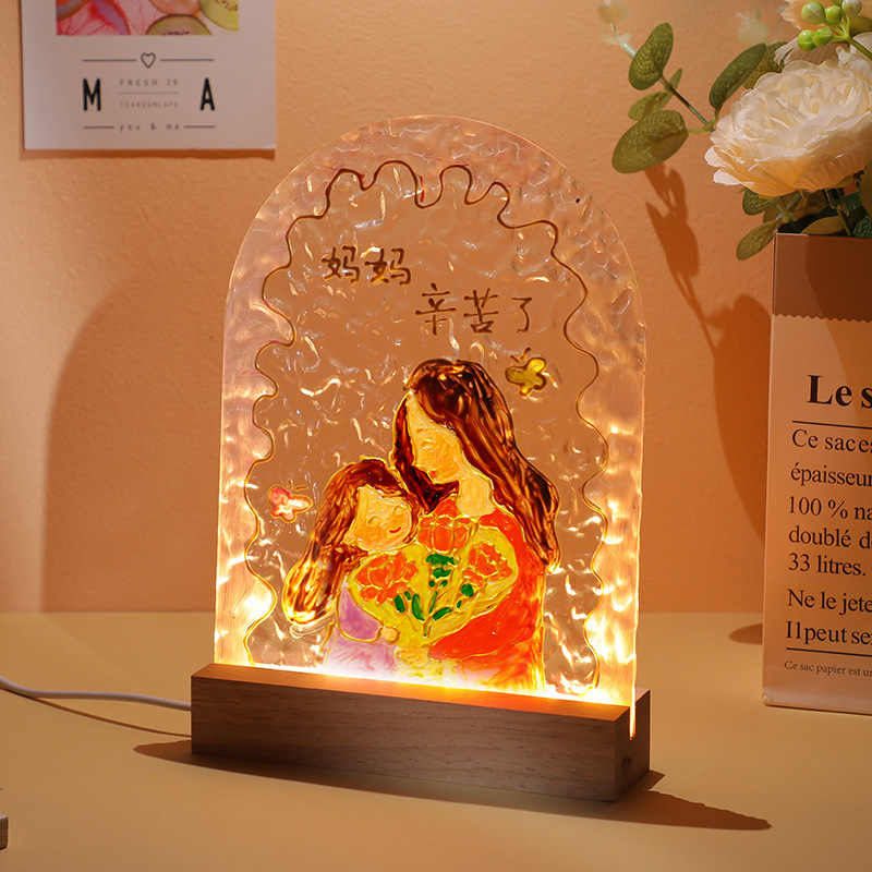 チューリップガラス画小夜灯手作りdiy絵画材料包水波紋灯アクリル板学生プレゼント|undefined