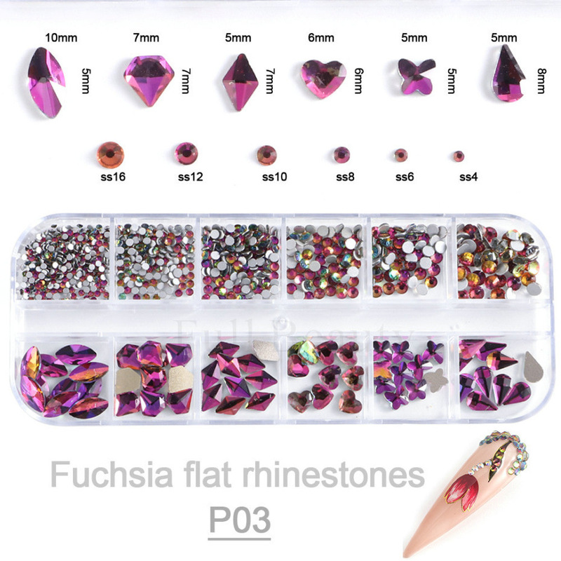 FULL BEAUTY クロスボーダー新ネイルアートアクセサリー 12 グリッド箱入り特殊形状平底樹脂ダイヤモンド混合装飾品|undefined