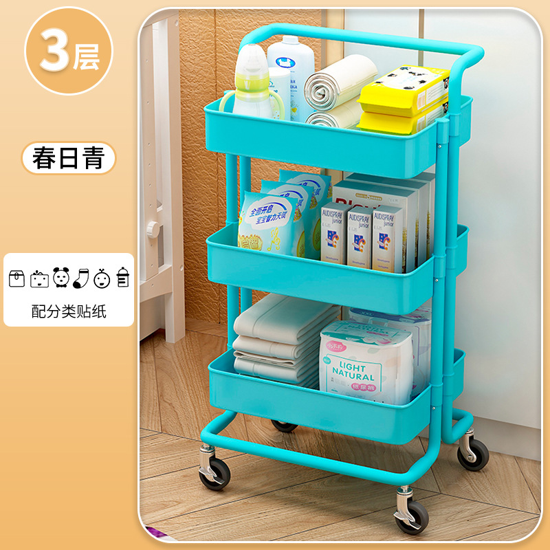 Carro de almacenamiento en rack de pie de tres capas sala de estar con ruedas móvil snack rack salón de belleza mesita de noche organizador de almacenamiento
