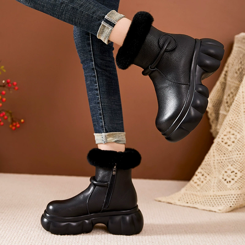 Ботинки‑челси (Martens) из натуральной коровьей кожи, с тёплой меховой подкладкой, массивная подошва — 34–39