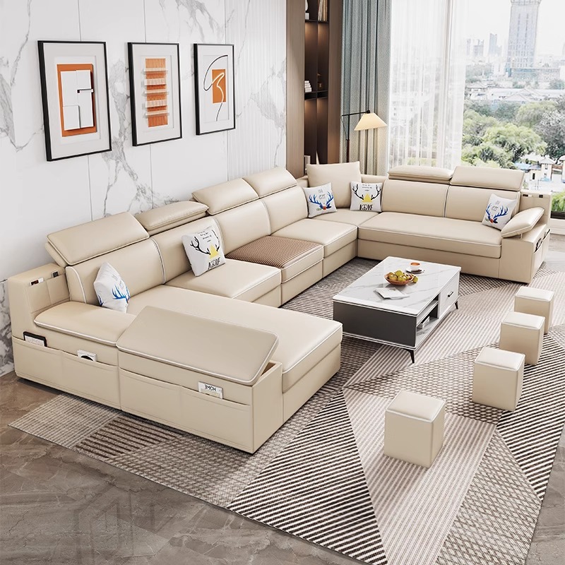 佛山ソファシンプルでモダンなリビングルームの組み合わせ大型多機能家具コーナーフェイバリーズ猫スクラッチファブリックソファ