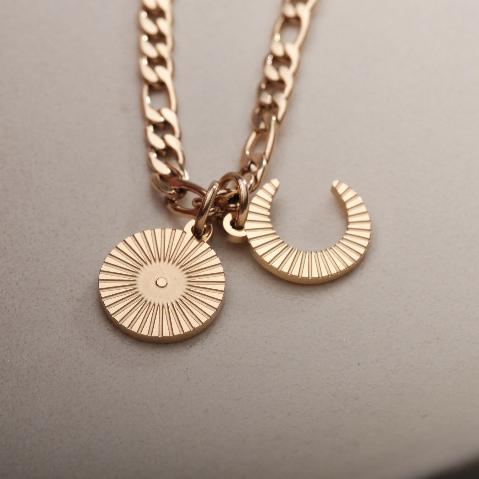 European And American Stainless Steel Sun Moon Pendant Necklace Sweater Chain display picture 3