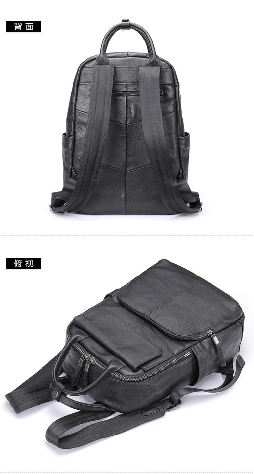 Ba lô nam da bò thật đa năng công sở đựng laptop 14 inch — Cà phê, Vải dệt trơn màu đen, màu đen, Màu nâu cà phê chi tiết 25