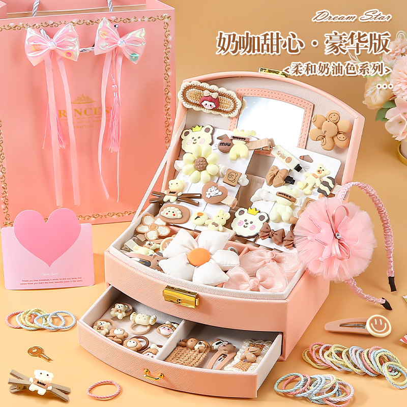 Regalo del día del niño Juguetes de cumpleaños para niñas Niña de 3 años, 10 niñas, 8 cajas de regalo de joyas, 9 accesorios para el cabello