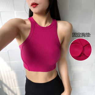 Hot girl sports vest women fixed chest pad thread yoga underwear quick-drying fitness bra running shock-proof yoga suit
