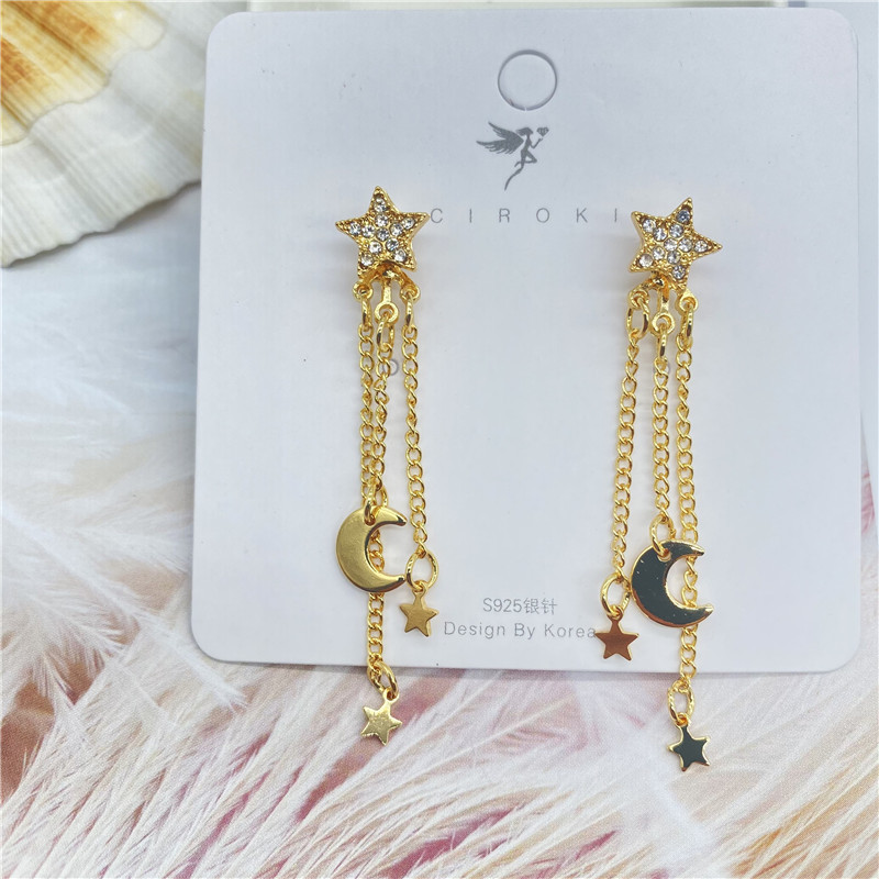 Korean Full Diamond Star Long Tassel Earrings display picture 1