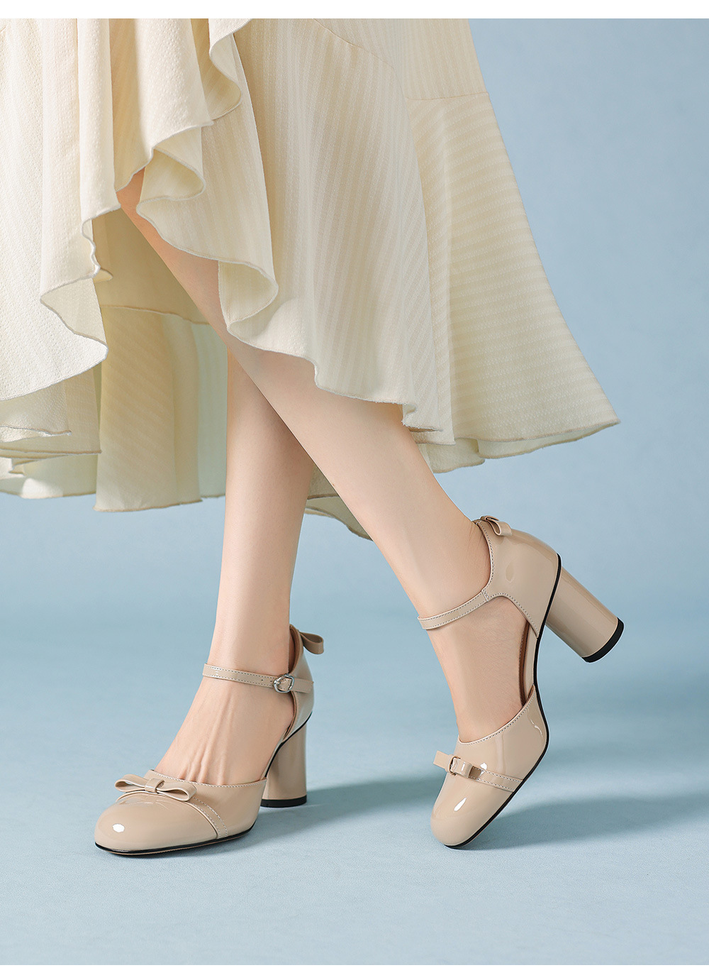Sandal cao gót nữ mũi tròn bít kiểu Pháp, quai ngang khóa một chữ, gót vuông ổn định — màu đen, Rượu vang đỏ, màu mơ chi tiết 18