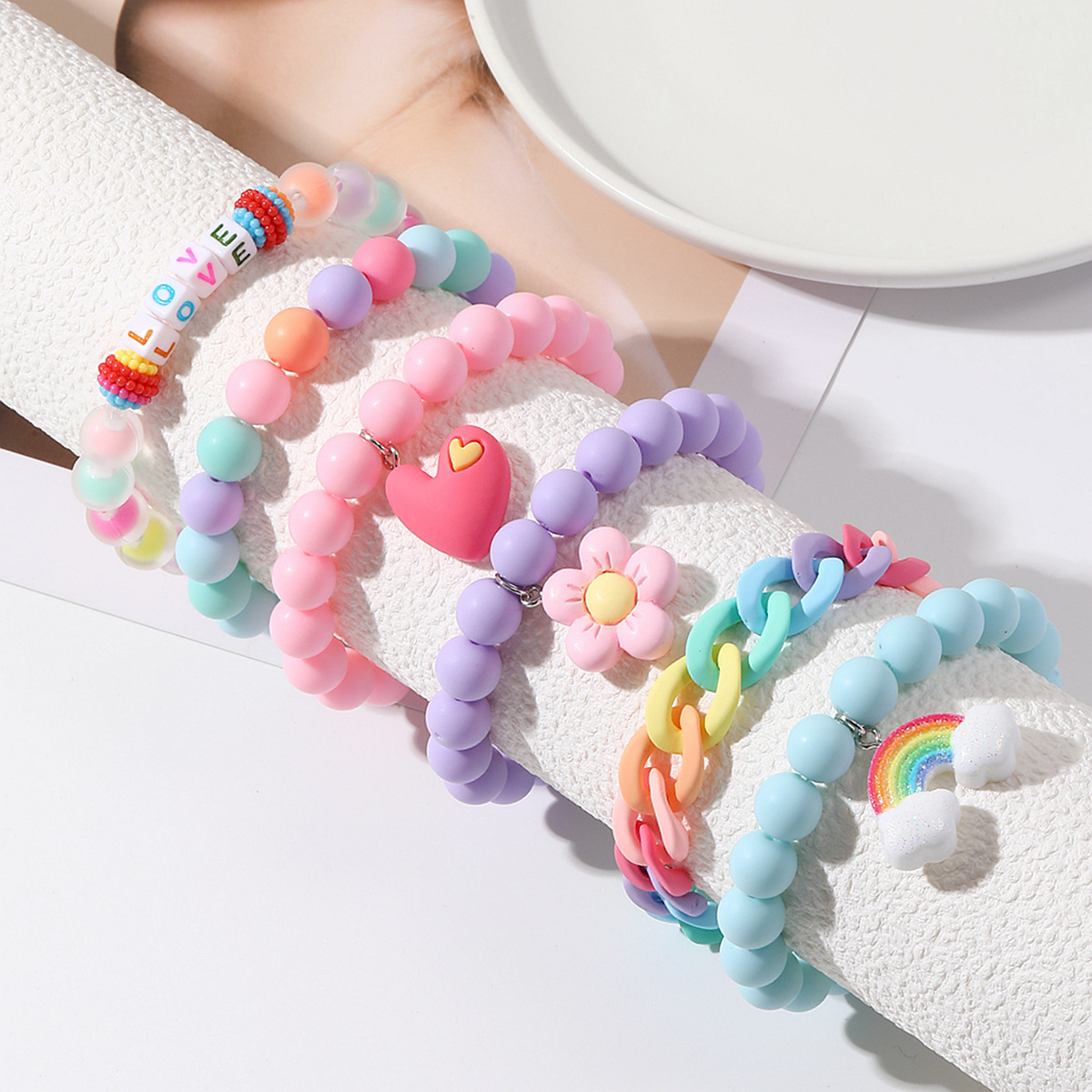 European and American Cross-border Explosions Bracelet Women's Cute Color Bracelet Set Macaron Acrylic Beaded Love Bracelet