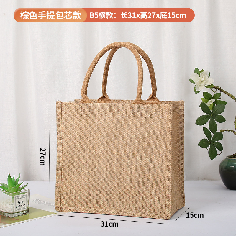En stock bolsa de lino logotipo imprimible yute bolso de compras Muji en blanco DIY bolso de yute pintado a mano