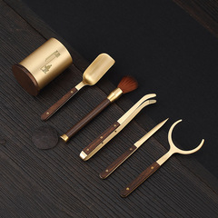 Brass Tea Ceremony Six Gentlemen Copper Wood Tea Tongs Tea Knife Tea Scoop Gongfu Tea Set Accessories Cup Fork Tea Pot Riser Tea Art Accessories