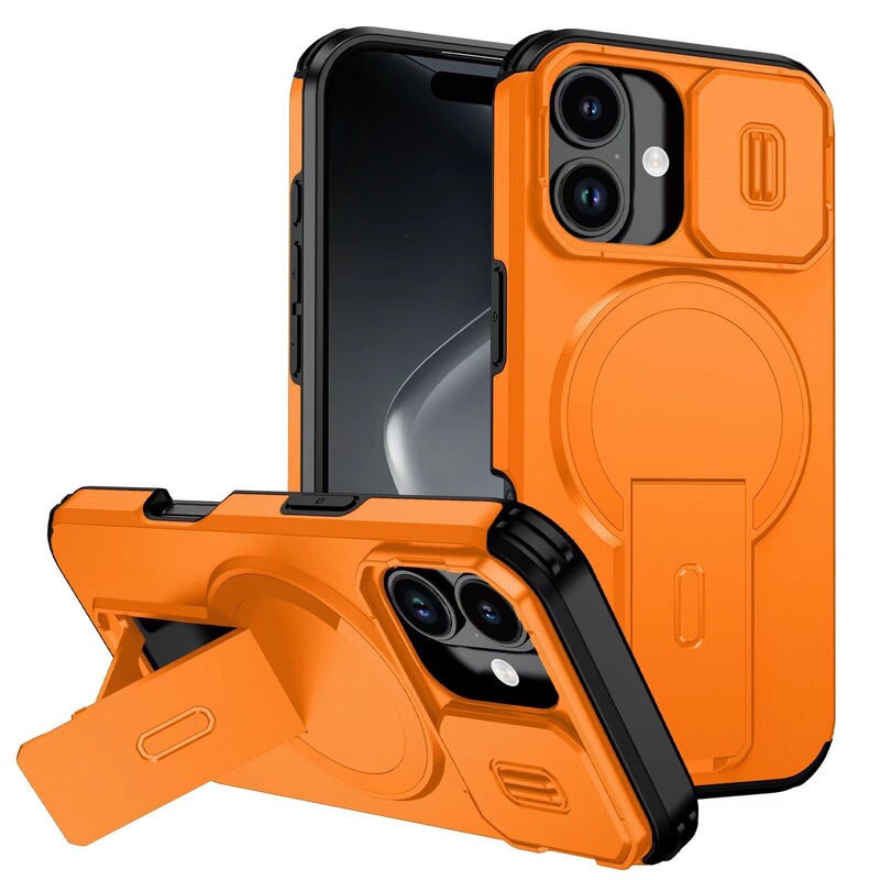 New Product Suitable for iPhone 17 Promax Tengfei Mobile Phone Case with Magnetic Stand and Sliding Window, Apple 16 Anti-Fall Protective Cover