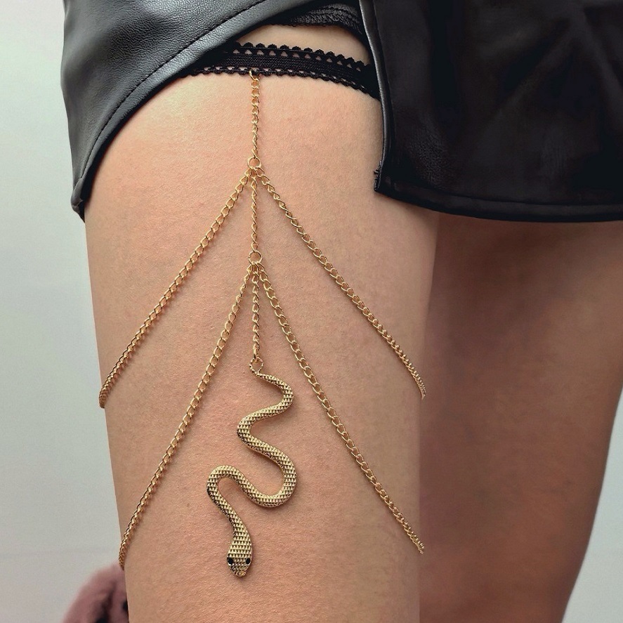 Bohemian Double Layer Thigh Chain For Women Elastic Snake Leg Chain_voghion.com