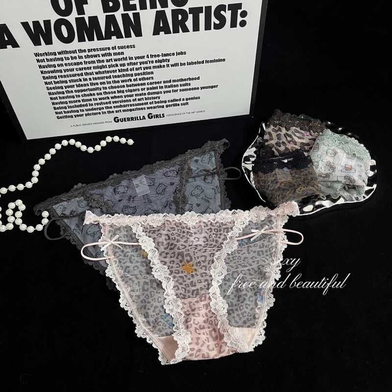 K25142 New Early Spring Lace Sexy and Elegant Pure Desire French Hello Kitty Design Leopard Print Women's Briefs