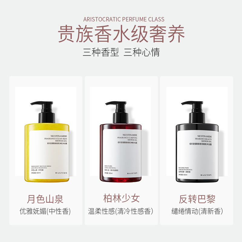 Baizhen Tang perfume nicotinamida, espuma densa, perfume suave y limpio, líquido de baño fresco al por mayor. image 6