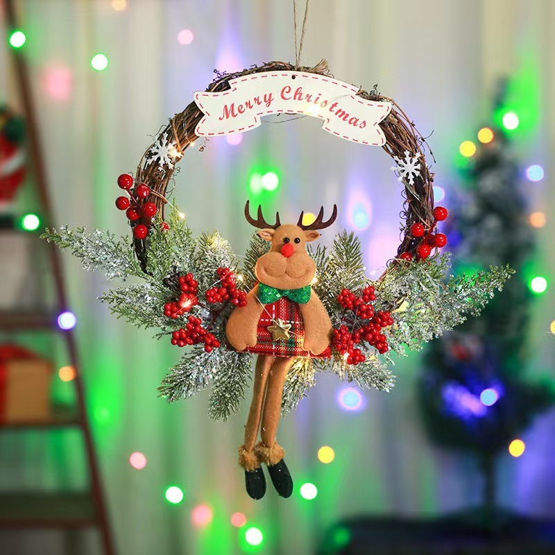国境を越えたクリスマス装飾松針花輪手作りクリスマス白雪花輪門掛ショーウインドー装飾道具卸売り|undefined