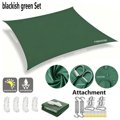 Avtomobil yan çətirləri — waterproof sunshade sail, outdoor canopy - dark-green-with-accessories-2x2m