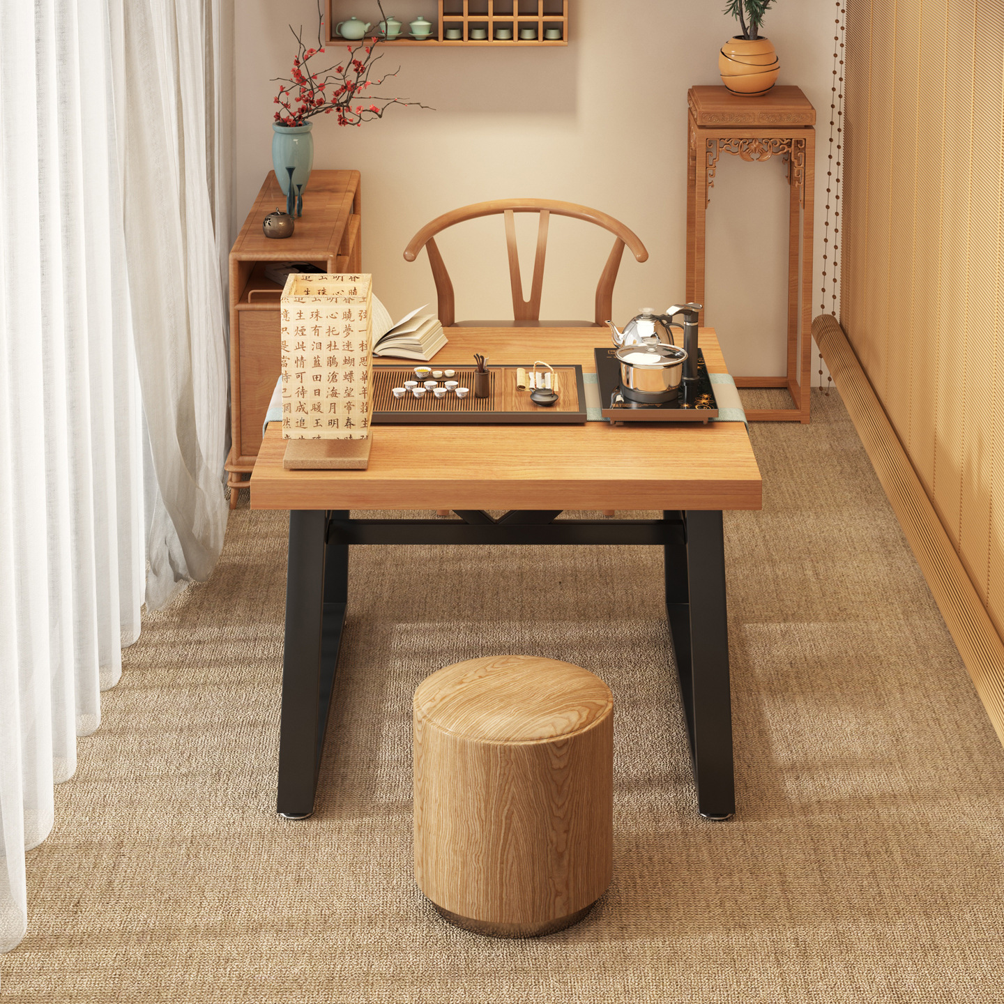 Mesa de té personalizada balcón pequeña mesa de té pequeña mesa de té doméstica mesa cuadrada de madera maciza nueva combinación de mesa de té exquisita de estilo chino