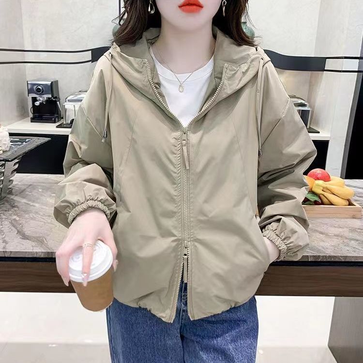 连帽短款纯色小个子冲锋衣外套女春秋宽松休闲夹克双拉链潮流上衣|undefined