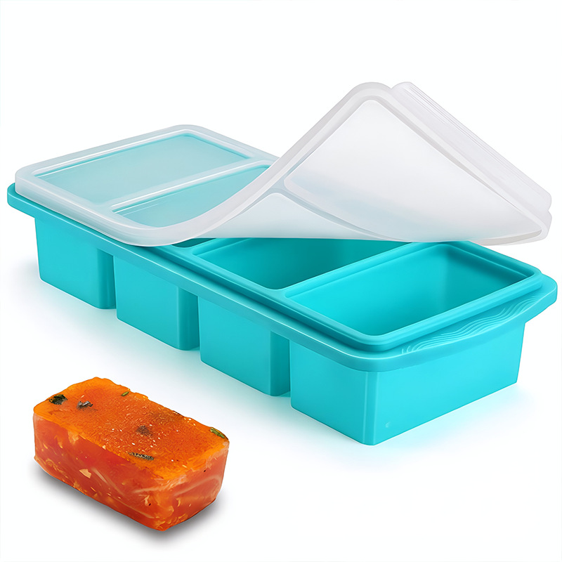 New Model of Large Ice Cube Mold with Lid, Food-Grade Silicone Ice Tray, Hot Pot Base Ingredient Storage Box, Soup Stock Freezing Storage Box