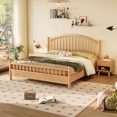 Nordic solid wood bed modern simple Windsor bed 1.8 meters 1.5 meters single double bed rental apartment B&B bed