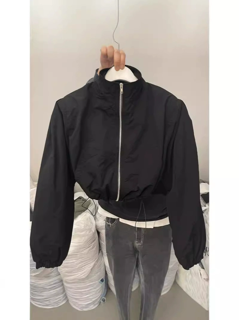 Lightweight sun‑protection zip jacket, short cropped cut, drawstring hem, S–XL