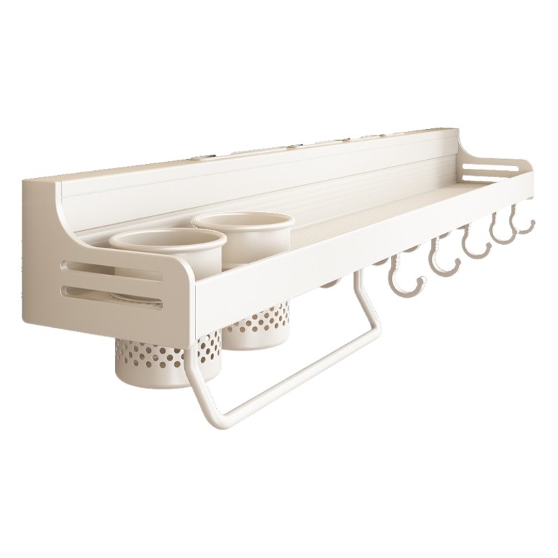 Blanco cocina condimento rack Punch-libre multi-funcional suministros hogar completo pared gancho de almacenamiento cuchillo titular