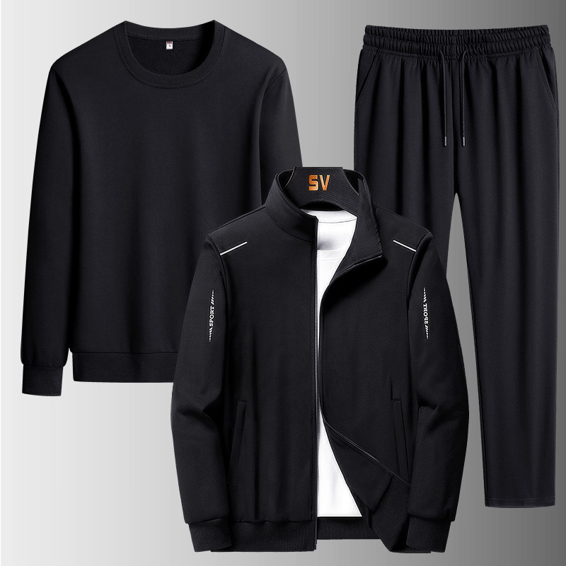 2026 Spring New Men's Casual Cardigan Sweatshirt Jacket Set Stand Collar Simple Thin Sports Three-Piece Trendy Set