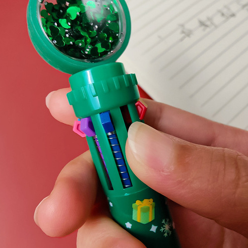 Christmas cartoon ten-color ballpoint pen, cute and creative multi-color 10-in-1 press pen, student color multi-function oil pen