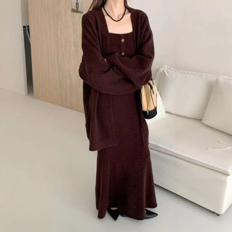 秋冬新款套装女韩系慵懒风背心开衫半身裙三件套2025纯欲抹胸上衣|undefined