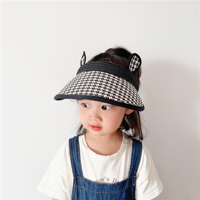 summer baby Hat lattice Color matching Sunscreen Sandy beach Sun hat Empty top children Straw hat lovely modelling Cap