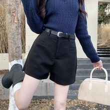 灰色毛呢西装短裤女装秋冬靴裤辣妹高腰a字阔腿裤子小个子休闲裤