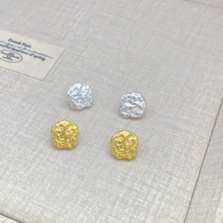 法式复古不规则熔岩质感铜镀18K真金气质925银针时尚简约百搭耳钉