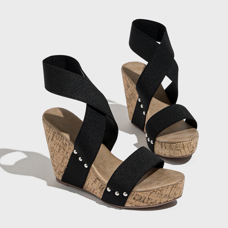 2024 Summer Wedge Platform Fairy Sandals Women Stretch Cloth Casual Strap Roman Open Toe Fisherman Shoes Woman Plaid