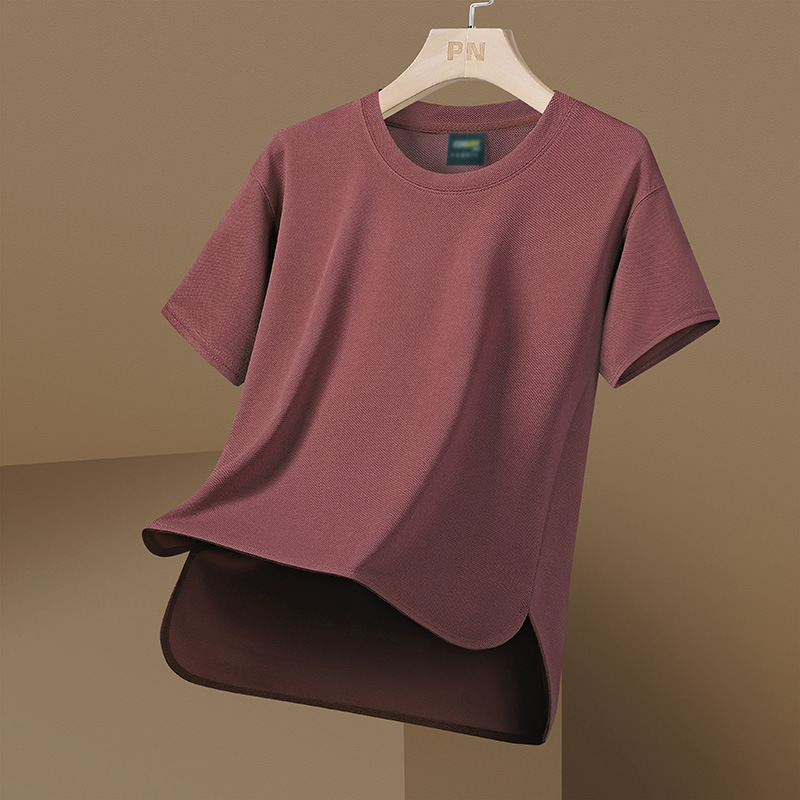 Tricou scurt de mătase glacială pentru vară, brand de modă, rotund, leagăn, cu mânecă jumătate, casual, lejer, pentru bărbați, culoare solidă, versatil_voghion.com
