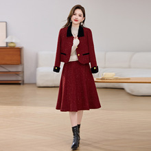 时尚套装2025秋冬季新款小香风时尚气质撞色外套半裙两件套LB9768