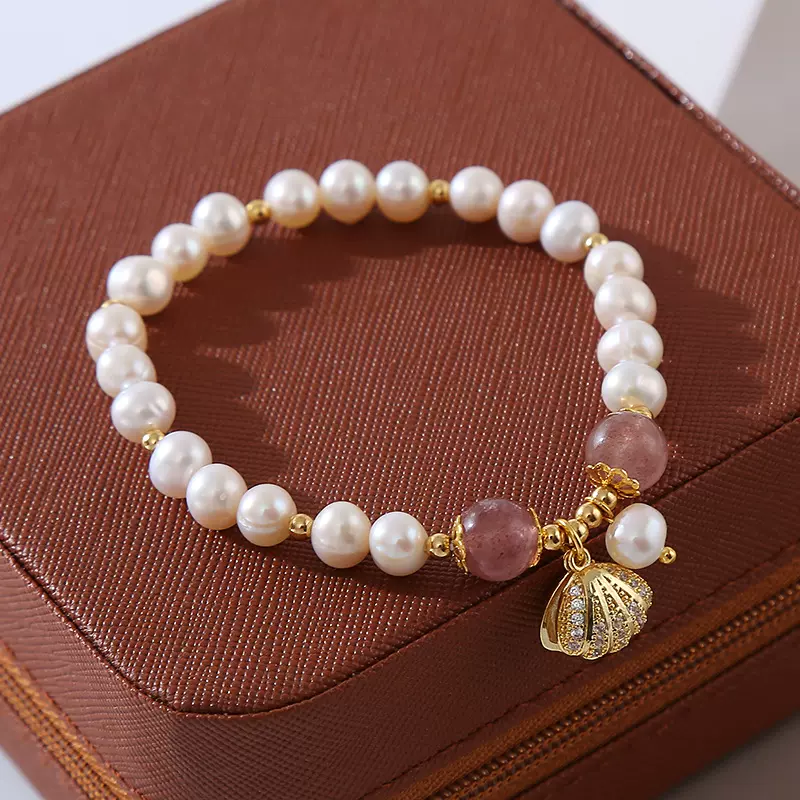 网红直播热卖淡水珍珠手链女ins小众设计简约冷淡风贝壳珍珠手环