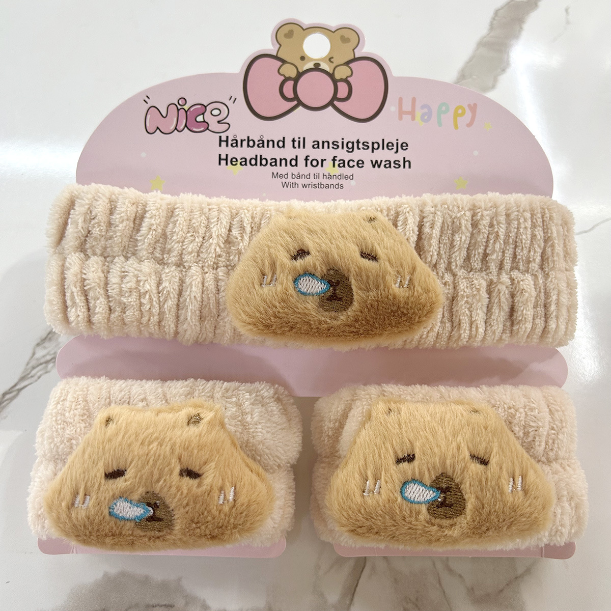 Banda de cabello de moda con tarjeta de papel dulce decoración de animales pequeños de peluche de lavado banda de cabello de dibujos animados correa de muñeca tridimensional