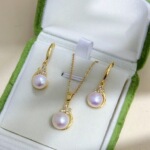 跨境天然珍珠饰品蝴蝶项链女百搭高级感耳饰天然淡水珍珠首饰套装