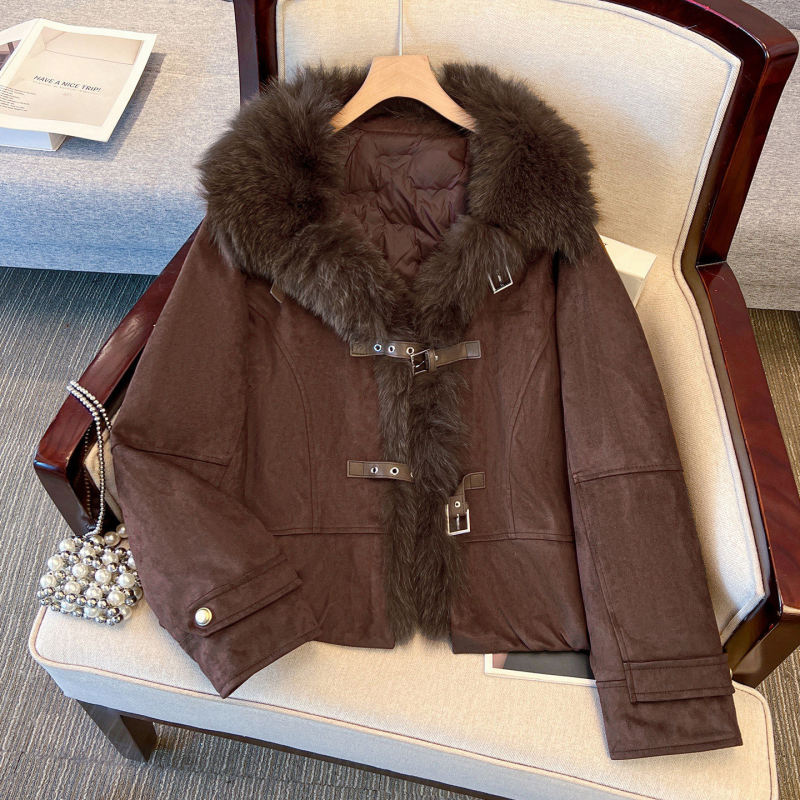 Super Popular Large Fur Collar Fox Fur Suede Coat New National Standard 90 White Duck down Jacket for Women 2026 Winter Model Super Popular Large Fur Collar Fox Fur Suede Coat New National Standard 90 White Duck down Jacket for Women 2026 Winter Model