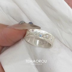 ブラッシュブルーパウダースターバーストスターレールフラッシュダイヤモンドリングレディースニッチライトラグジュアリースタイル多用途リングファッショナブルで多用途なリング