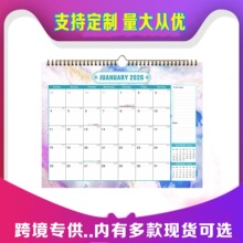 现货供应跨境热销2026年英文日历YO线圈挂历多国假期外贸月历
