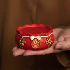 中国风福袋底座摆件桌面工艺品文玩茶宠底座杯垫茶托盖置增高台