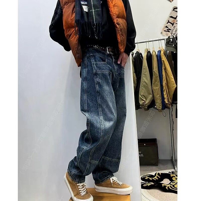 立体多折位伐採工装ジーンズ男女四季潮牌ハロン直筒|undefined