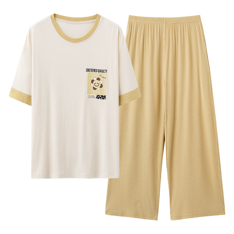 Vêtements de nuit de printemps pour femmes, simples et à manches courtes, pantalons courts, vêtements de maison amples et surdimensionnés en soie glacée pour filles, été_voghion.com