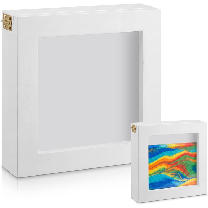 White wooden flip-top hollow shadow box photo frame for wedding, quicksand ceremony, sand art frame, dried flower specimen commemorative display White wooden flip-top hollow shadow box photo frame for wedding, quicksand ceremony, sand art frame, dried flower specimen commemorative display